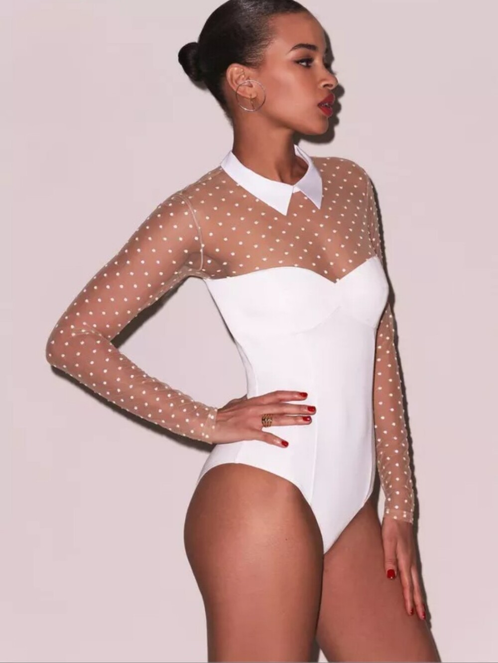Fleur Du Mal Collared Bodysuit with Dotted Tulle Size Xs  $348 - Picture 3 of 12